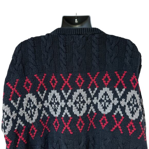 Vintage Eddie Bauer Sweater Navy Blue Red Gray Chunky Knit Men's Size Tall XL - Picture 6 of 9